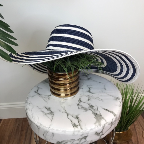 ‼️ Navy White Stripe Summer Beach Poolside Hat - Picture 5 of 8